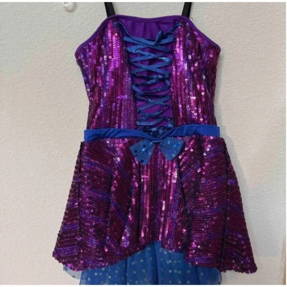 Pre-Owned Dance Costume Large Child Purple Revolution 743 Jazz Tap Clogging Seq